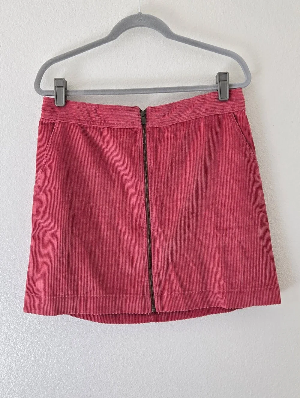 GAP Corduroy Mini Skirt Womens 12 Pink Full Zip Front Cotton A-Line Magenta New